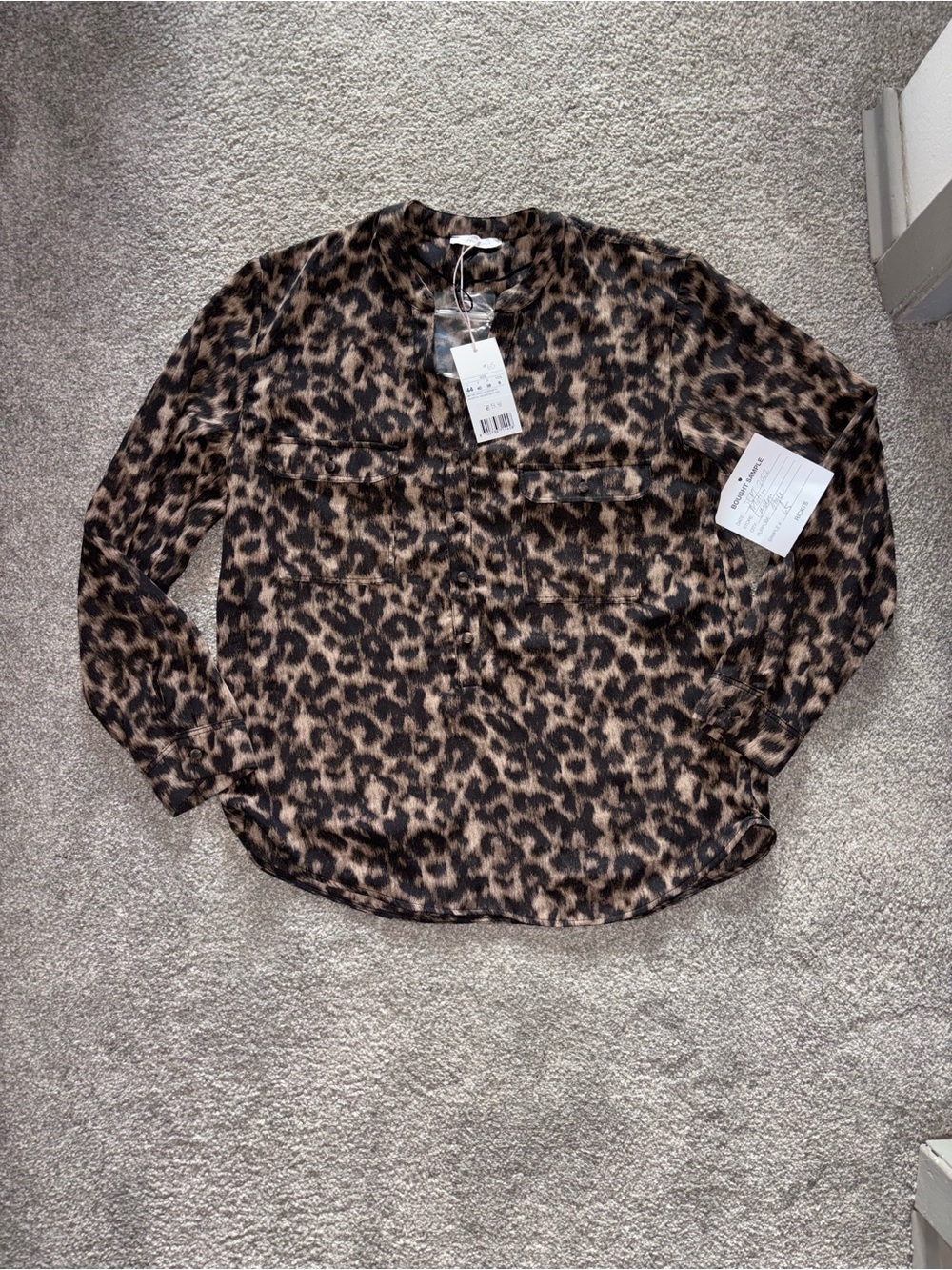NEW WITH TAGS Motivi Leopard Print Long-Sleeve Blouse - Brown and Black Size 8